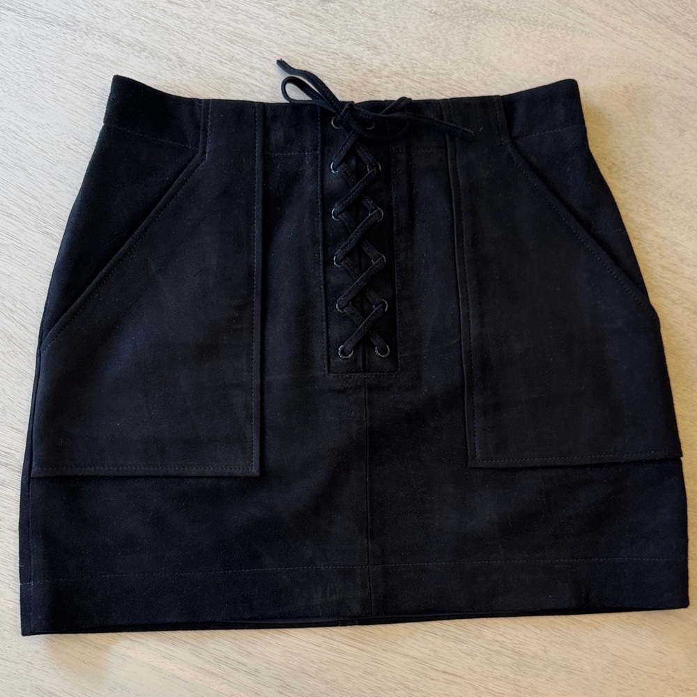 INTERMIX Black Mini Skirt with Lace-Up Detail
